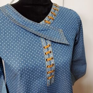 Light denim blue polka dot long smock tunic top kurta